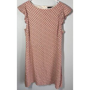 Tintoretto Womens Mini Shift Dress Size 12 Brown/Red Geo Pattern Cap Sleeve